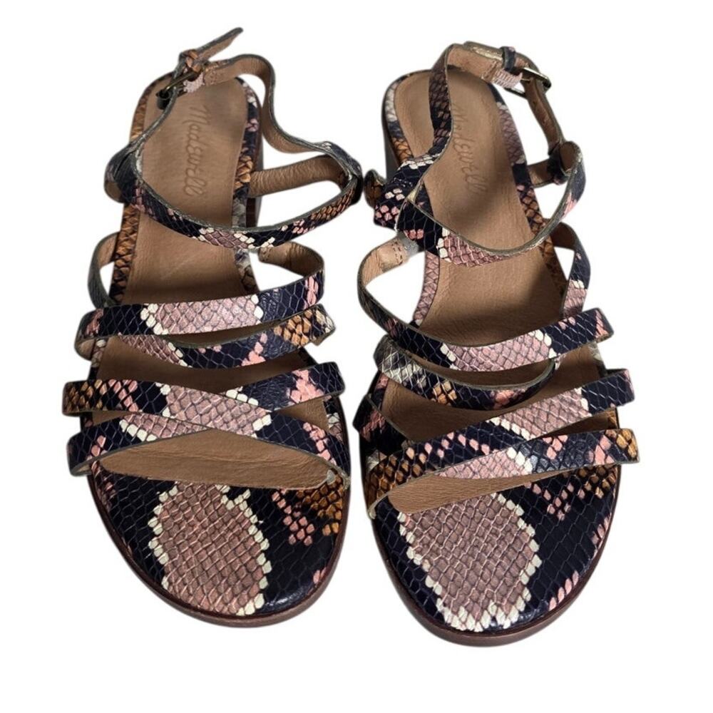 Madewell Womens 6.5 Snakeskin Leather Sandals Strappy Block Heel Ankle Strap